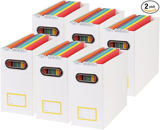 Collapsible File Organizer Box with Handle,12.20x5.11x9.84Inches, Filing Organizer for Home or Office, Small Portable File Box (6 Packs, White-Yellow)