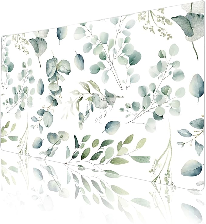 Colorful Star Large Mouse Pad, PU Leather Waterproof Desk Mat, Computer Gaming Mouse Pad, XXL Full Table Mousepad Non Slip Desk Pad for School Office Home 23.6" x 13.8" - Fresh Eucalyptus Leaves