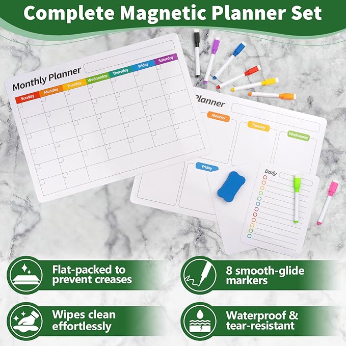 FINDMAG Magnetic Whiteboard for Fridge, 16.5"x11.8" Dry Erase Calendar for Fridge, Monthly White Board Calendar Dry Erase, Planning Boards and Whiteboard Magnetic with 6 Markers & Eraser
