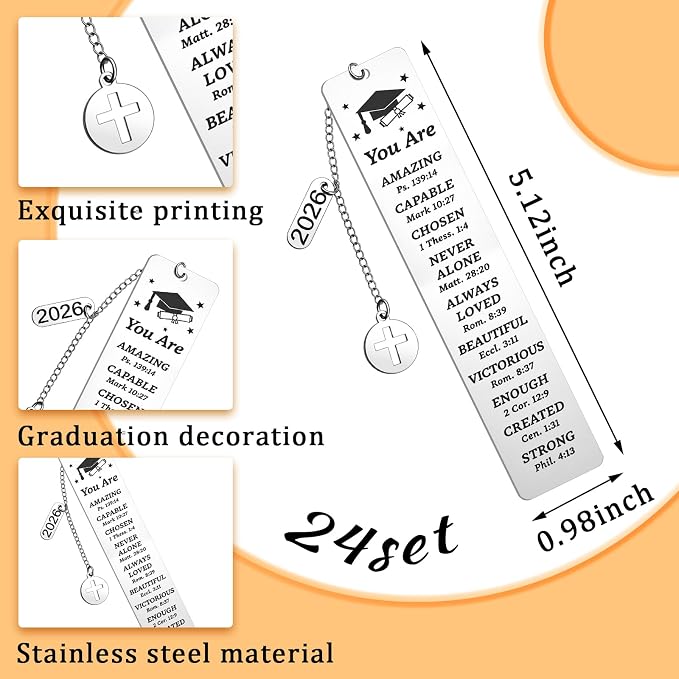 Ctosree 24 Pcs 2026 Christian Graduation Gifts Bulk Graduation Bookmarks Religious Catholic Gifts for Her Him Inspirational High Middle Medical School 5th 8th Grade Classroom Students Party Favors
