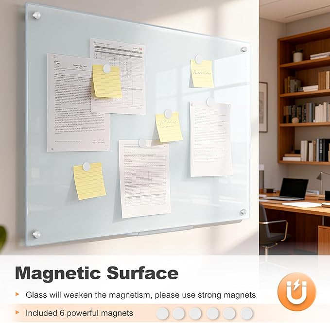 Glass Magnetic Dry Erase Board, 24" x 18" （2'x1.5'） Tempered Glass Whiteboard Wall Mounted Small White Board for Home, Office, School