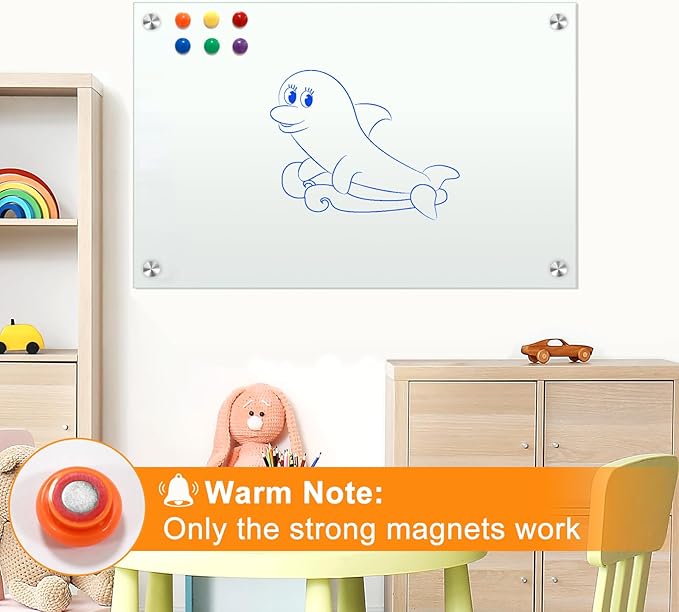 H-Qprobd Glass Magnetic Dry Erase Whiteboard 36"x24" for Wall, Frameless White Board, Includes 12 Magnets, 8 Markers and 2 Erasers