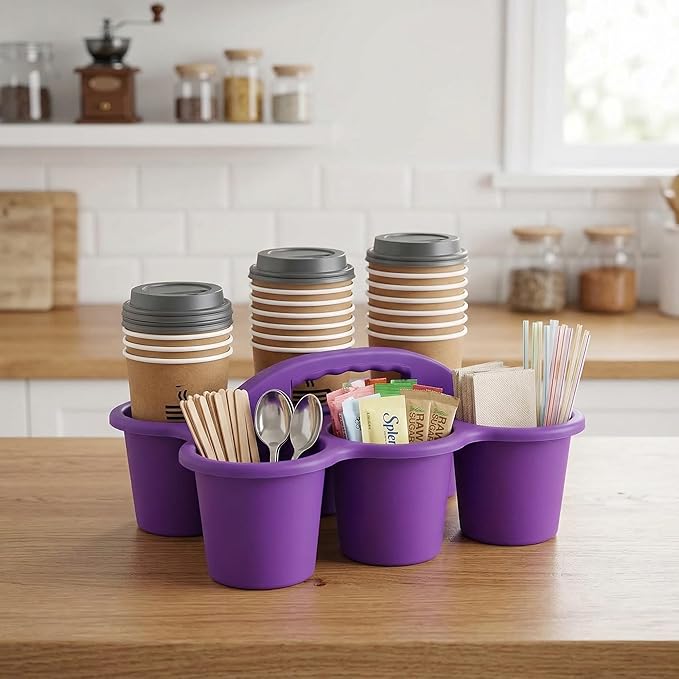 TOPZEA 3 Pack Classroom Caddy Organizer with Handle, 6 Compartments Plastic Table Caddy Drink Cups Holder Caddies Desk Organizer Basket for School & Art Supplies, Pencil, Crayon, Crafts, Home Office