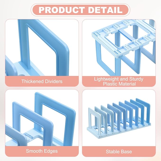 PATIKIL Desk File Sorter, 8 Section Plastic Desktop File Folder Vertical Dividers Mail Letter Organizer Magazine Holder Rack Stand for Home Office Classroom Library Bookshelf, Blue