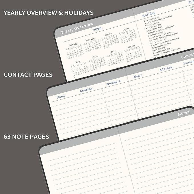 2026-2029 Monthly Planner/Calendar - 3 Year Planner with Faux Leather Cover, Jul 2026 - Dec 2029, Small Pocket Planner for Purse, Pen Holder, 3.8" x 6.3", Inner Pocket, 63 Notes Pages
