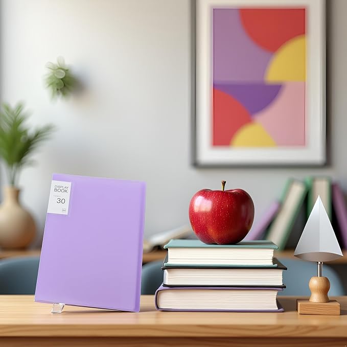 30 Pages Purple Diamond Storage Book - A4 Portfolio Folder for 60 Picture Pics, for Student Art Display Protects Artwork Pages for Sketches Documents(12.2x9.1in)