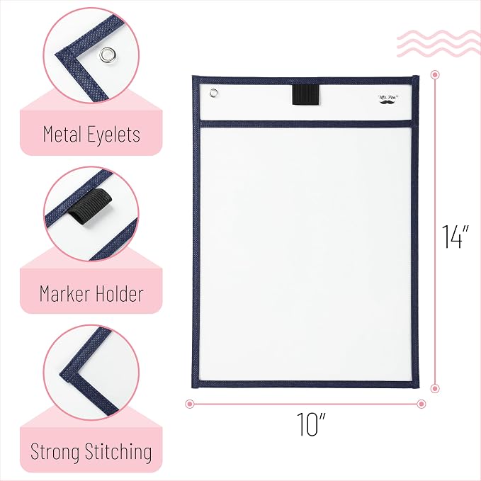 Mr. Pen- Reusable Dry Erase Pocket Sleeves, 10" x 14", 6 Pack, Sleek Dark Color, Clear Plastic Paper Sleeves, Ticket Holders, Clear Plastic Sheet Protectors, Teacher, School, Classroom Supplies