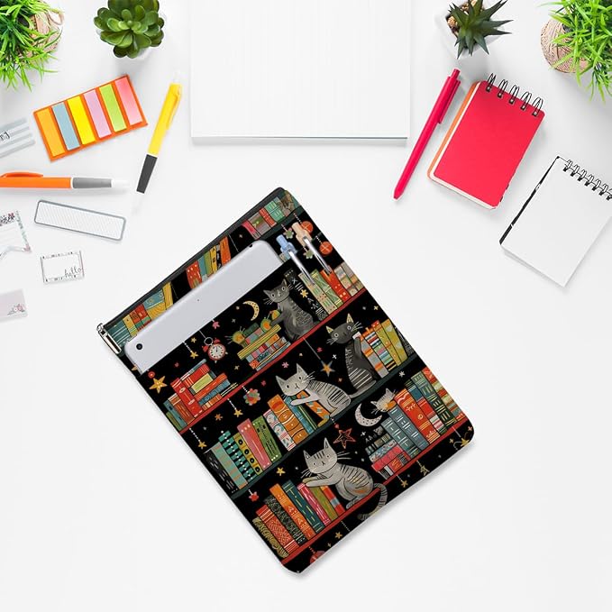 Cat Book Sleeve - Book Cover with Zipper and Front Pocket - Perfect for Cat Lovers and Bookworms