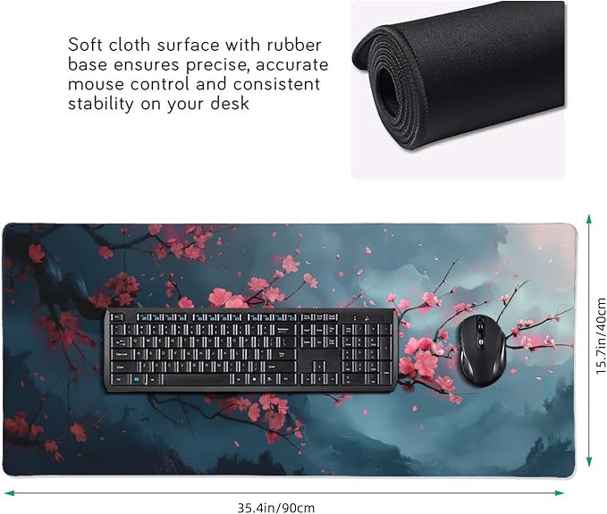 35.4" x 15.7" Cherry Blossom Extended Mouse Pad, Japanese Style Desk Mat with Non-Slip Base, Water Resistant for Gaming & Office