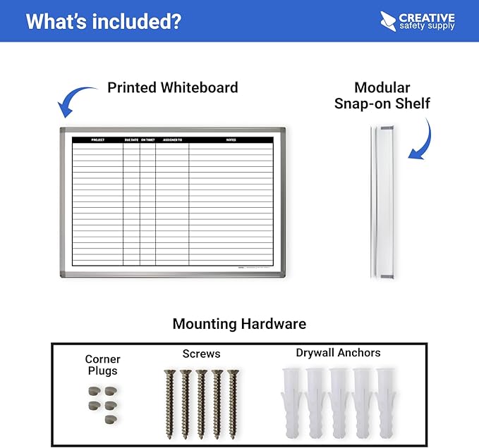 Magnetic Project Planning Dry Erase Whiteboard – Wall Mounted with Aluminum Frame & Marker Tray – Easy Erase Planning Board for Office, Teams & Scheduling 48" x 36"