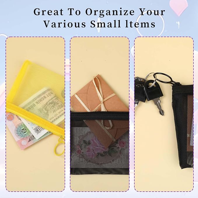 5 Pcs Mini Zipper Pouch Clear Small Zipper Pouch Mesh Zipper Pouch Bags Multipurpose Document Pocket Makeup Cosmetic Accessories Travel Toiletries Storage Pouches for Organization