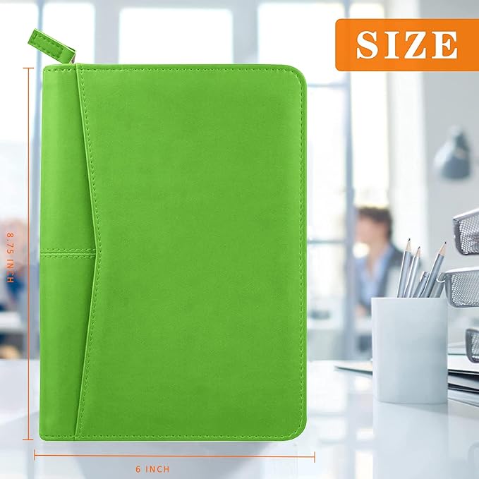 Junior Padfolio Portfolio with 5 x 8 Writing Pad, A5 Business Portfolio Binder Folder Organizer Multi-Function Combination Case for Men Women,Green