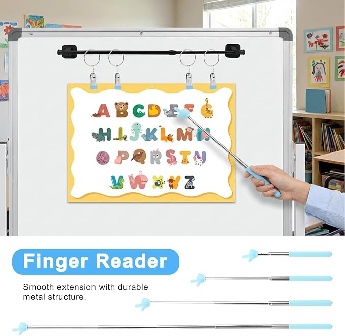 Magnetic Rod for Classroom Whiteboard, Adjustable 16–30 in Stainless Steel Magnetic Flip Calendar Holder with Reading Pointer, Easy to Install Anchor Chart Paper Holder for Preschool, Kindergarten