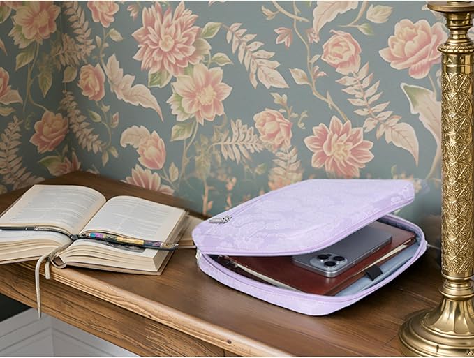 Octsky Bible Cover Carrying Book Case Church Bag Bible Protective with Handle and Zippered Pocket, Floral Purple