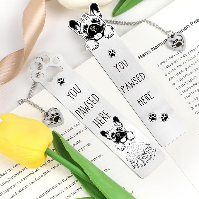 French Bulldog Dog Bookmark Gift - Shejdgart 2PCS Funny Bookmark for French Bulldog Lovers Pet Owners, Cute Dog Mom Book Mark Birthday Gifts for Puppy Lovers Bookworm Women Friends Coworker Men