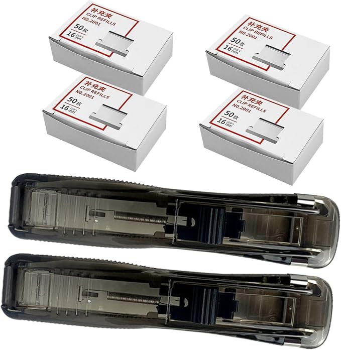 Multi-Function Desktop Stapler with Document Clamp and 200pcs Refill Clips, Portable Professional Paper Stapler for Office and School Binding