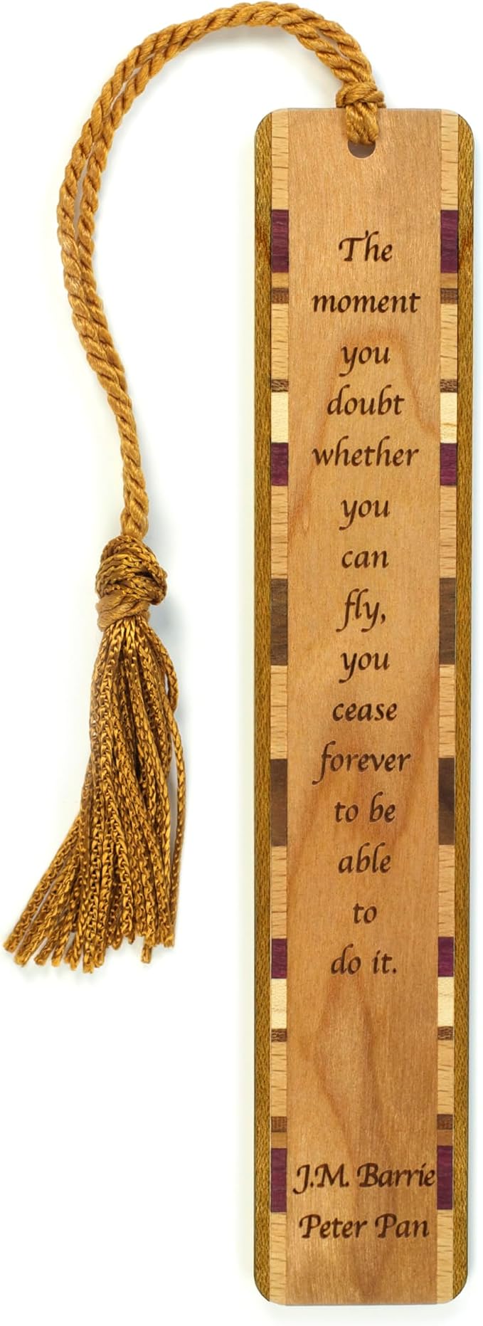 Peter Pan Quote Personalized Wooden Bookmark | J.M. Barrie Inspirational Literary Quote Gift for Readers | Handmade Wood Bookmark with Copper Tassel | Made in the USA
