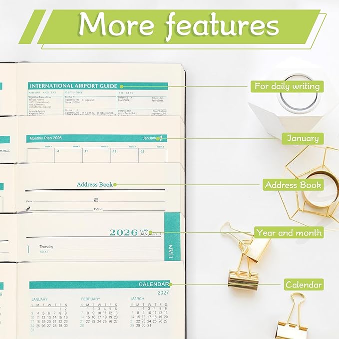 Planner 2026 Weekly and Monthly Planners for Purse 5.5" x 3.9"Cute Small Daily Academic Calendar 320page Hardcover Planning Agenda Book Academic Planner Vegan Leather Softcover, Goal Tracker Organizer Planning for Daily Schedule School Office Schedule ...