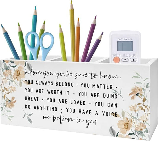 Before You Go Inspirational Pen Pencil Holder, Motivational Gifts for Women, Watercolor Floral Positive Affirmations Pencil Pen Holder Organizer for Home Office Desk Accessories