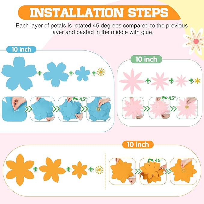 MotiMind 12 Pcs Paper Flowers Decorations for Wall DIY Paper Flowers Bulletin Board 3D Handcrafted Backdrop Decoration for Classroom Back to School Party (Pastel Color)