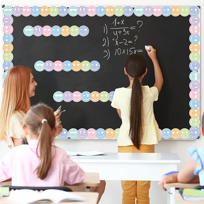 30 Pcs Preppy Happy Face Magnetic Bulletin Board Borders 35 Ft Pastel Happy Face Magnetic Border Strip Colorful Smile Faces Bulletin Board Decorations for Classroom Office & Activity Room Accessories