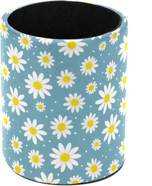 Daisy Flowers Pen Holder Pencil Organizer for Desk, 3.1” x 3.1” x 3.9” Pencil Cup Office Supplies, Large Capacity Cute Pen and Makeup Brush Holder for Home, School, Desktop