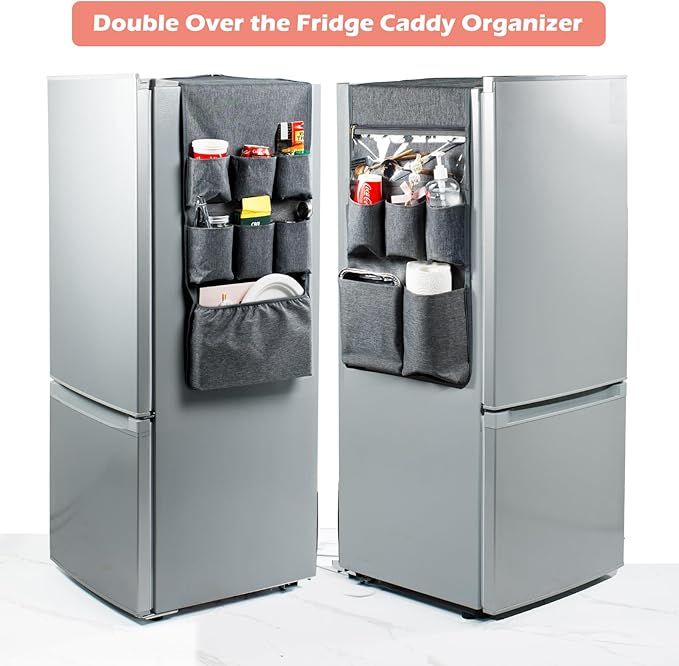 Dorm and office Double Over the Fridge Caddy Organizer -Fridge Caddy Organizer - College Dorm Room Essentials for College Students Boys, Girls - 12 Pockets Flatware Organizers and Storage