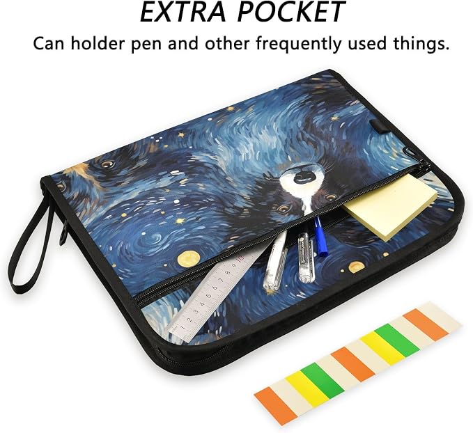 ALAZA Starry Night Dog 13 Pocket Expanding File Folder with Labels, Accordion File Folder File Organizer Letter A4 Paper for Office School Student