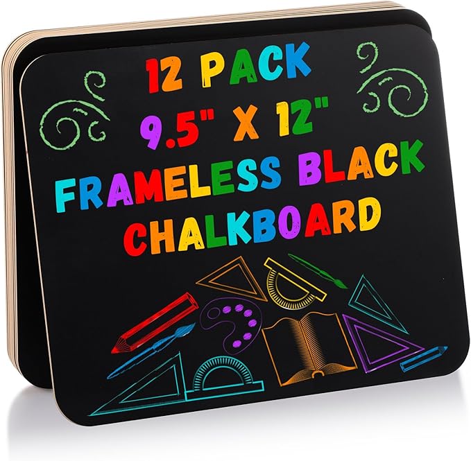 12 Pcs Chalk Board for Kids Bulk 9.5" x 12" Double-Sided Wooden Frameless Chalkboard Sign Blackboard for Kids Student School Classroom Home Office Restaurant Birthday Party Favors