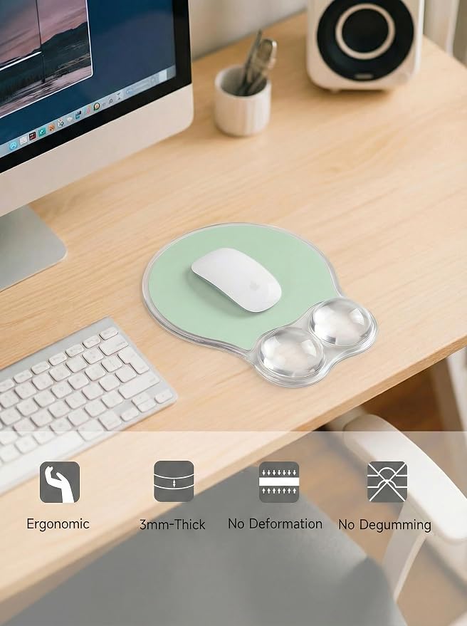 Ergonomic Gel Mouse Pad Wrist Rest Support for Desk, PU Base, Smooth Surface, Crystal Gel Cushion, Non-Slip Stability, Mousepad for Office/Home/Study Light Green AMP-05
