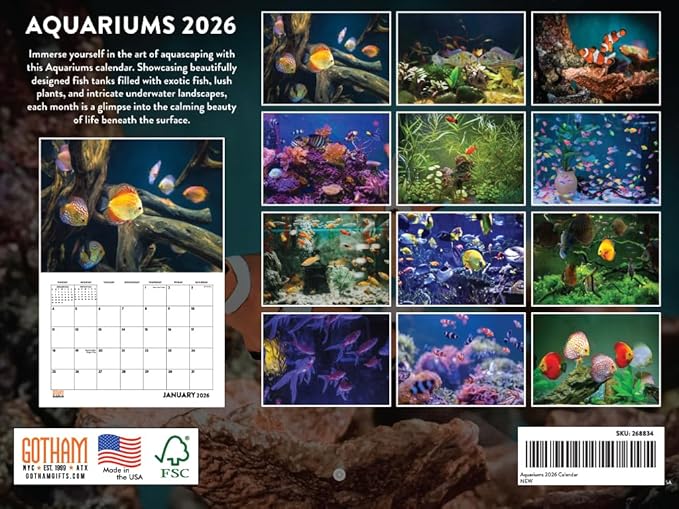 Aquarium Calendar 2026 Fish Monthly Wall Calender 12 Month | American Made In The USA