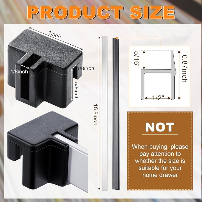 14 Pcs File Cabinet Rails Set 1/2 Drawer Sides Hanging File Rail Clips PVC Storage Folder Plastic Clips for Drawer Holder Organizer(Aluminum)