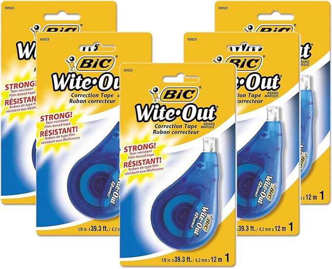 Bic Wite-Out EZ Correct Correction Tape, 1/6" x 472", 5-PACKS Tape (WOTAPP11)