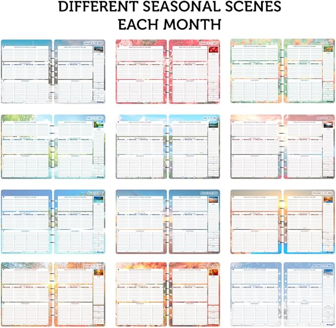 Planner Pad 7 Hole Loose Leaf 3-Tier Funnel Down 12 Month Medium Size Organizer, July 2026 – June 2027 / Academic Year, Seasonal Color Ink, 6 3/4" x 8 1/2"