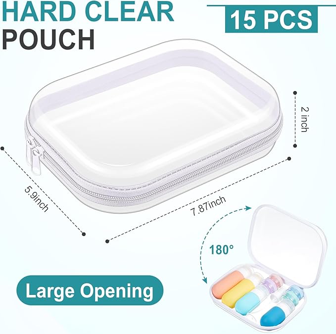 15 Pcs Clear Hard Shell Zipper Case Plastic Bins Transparent Double Zippers Hard Pouch Clear Plastic Storage Box Containers for Building Blocks Cosmetics, Puzzles(7.9 x 5.9 Inches)