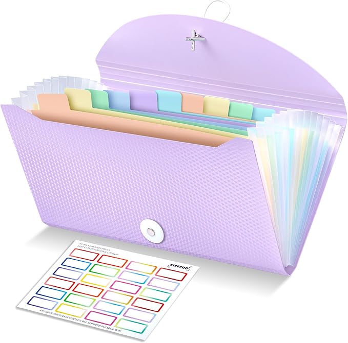 Nicecho Receipt Coupon Organizer, 13 Pockets Small Accordion File Organizer with Labels for Receipt Cards, Bill Business, Coupons Storage, 10.2X 5.1 Inches