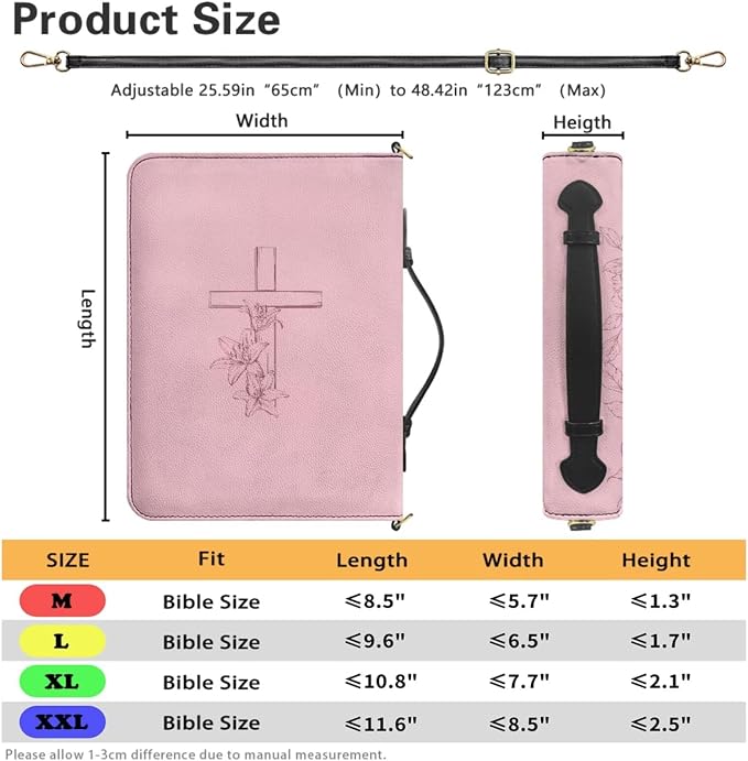 Custom Bible Cover Case for Women, Personalized Pink Bible Cover for Women with Name, Zipper Handle & Detachable Adjustable Strap, Bible Accessories for Christian Gifts, Extra Extra Large