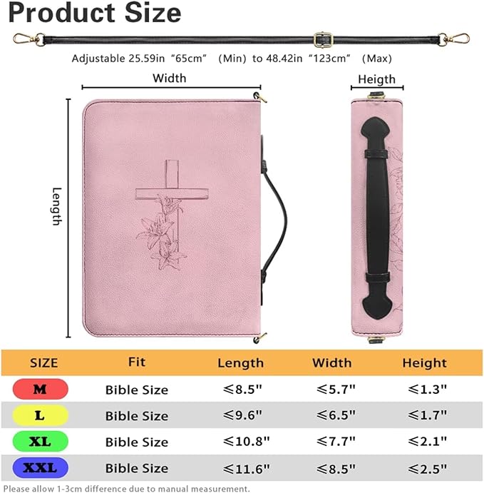 Custom Bible Cover Case for Girls, Personalized Pink Bible Cover for Girls with Name, Zipper Handle & Detachable Adjustable Strap, Bible Study Supplies Accessories for Christian Gifts, Medium