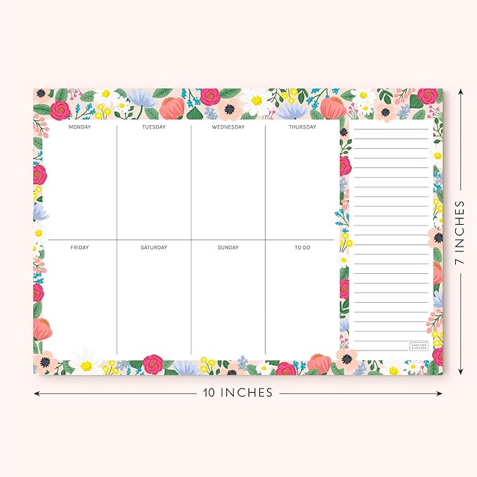 Sweetzer & Orange Floral Weekly Planner 2026, Undated Sheets To Do List Notepad, 7x10” Day Desk Note Pad Easy to Tear, School and Home Checklist Productivity Organizer, Work and Daily Planner