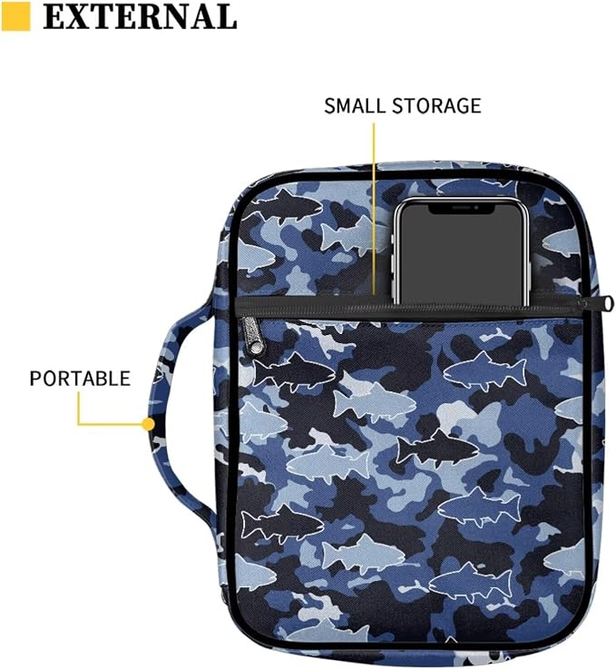 Coldinair Camouflage Shark Bible Cover for Men Large Bible Case Scripture Study Carrying Book Cover Church Bag Protective with Handle and Zippered Pocket