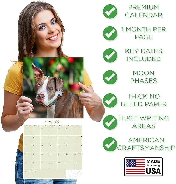 American Pit Bull Terrier Calendar 2026 by MegaCalendars – Monthly Dog Breed Wall Calendar, Made in USA
