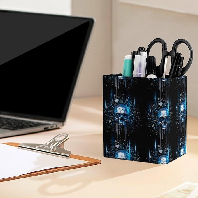 Pen Holder Stand For Desk, Pencil Pen Holder Cup, Desktop Stationery Organizer, Waterproof Multifunctional Office Supplies Cool Sugar Skull Black