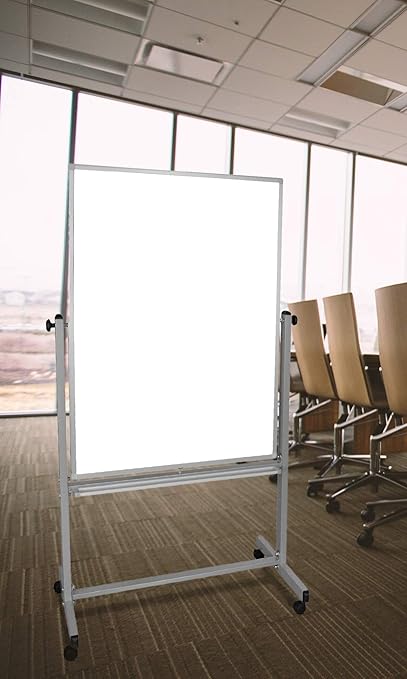 Luxor MB3648WW Mobile Whiteboard, Double Sided Magnetic Dry Erase Board with Stand, 36" x 48" Aluminum Frame Rolling Whiteboard with Casters, White