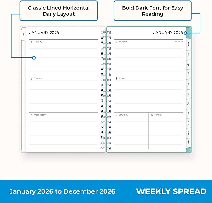 Blue Sky 2026 Weekly and Monthly Planner Calendar, January 2026 - December 2026, 5" x 8", Flexible Frosted Cover, Laminated Tabs, Durable Twin Wire Binding, Chloe