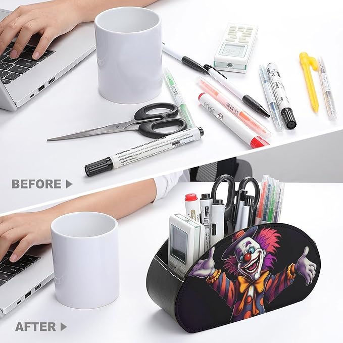 Cute Cartoon Clown Remote Control Holder TV Remote Caddy with 5 Compartments PU Leather Storage Box Stylish Desk Organizer for TV/DVD/Accessories Desk Office Supplies Home