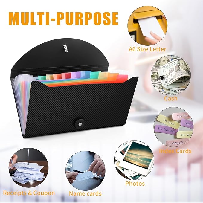 2Pcs Receipt Coupon Organizer, 13 Pockets Small Accordion File Organizer with Labels for Receipt Cards, Bill Business, Coupons Storage, 10.2X 5.1 Inches