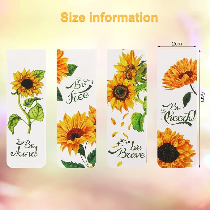 12 Pieces Sunflower Magnetic Bookmarks Inspirational Magnetic Bookmarks Magnet Page Markers Positive Book Marker for Students Teachers School Home Office Supplies, 12 Styles