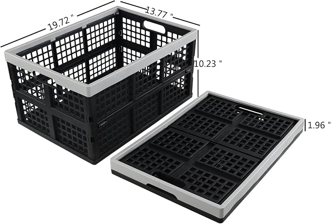 3-Pack 42 L Plastic Storage Collapsible Crate, Folding Plastic Stackable Utility Crate