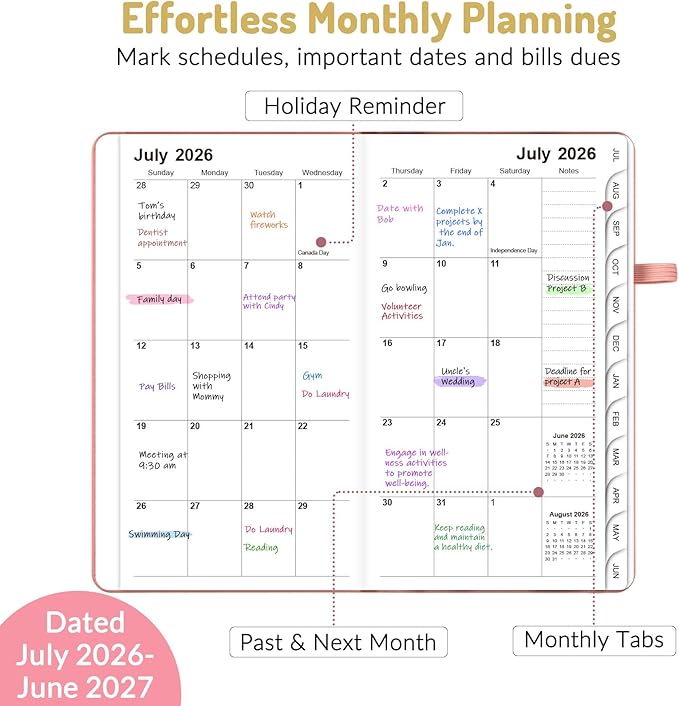 Forvencer Pocket Planner 2026-2027, Weekly Monthly Planners for Purse, 3.5" x 6", July 2026 - June 2027, Cute Small Daily Academic Calendar, Elastic Band, Hardcover Agenda for Women, Teacher