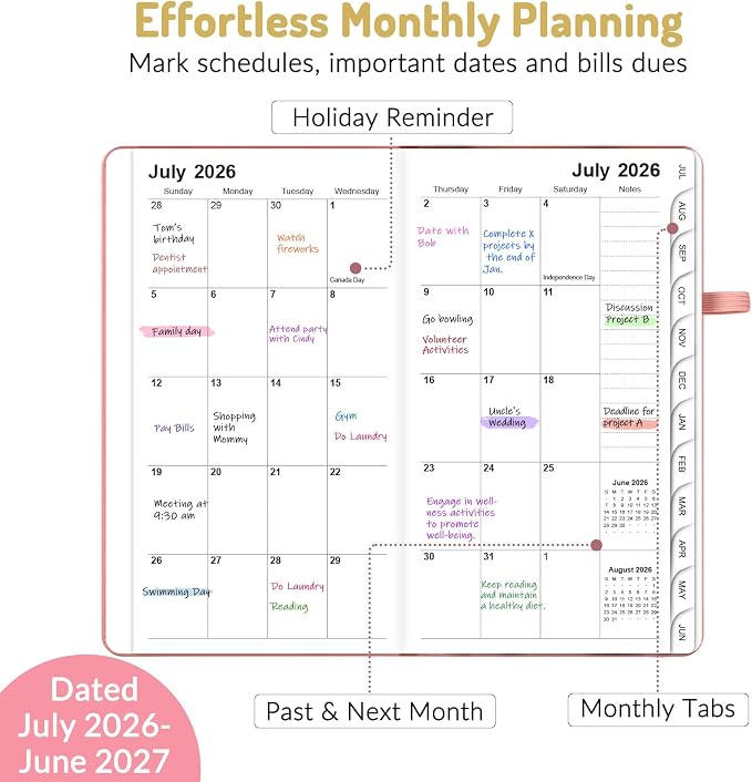 Forvencer Pocket Planner 2026-2027, Weekly Monthly Planners for Purse, 3.5" x 6", July 2026-June 2027, Cute Small Daily Academic Calendar, Elastic Band, Hardcover Agenda for Women, Teacher